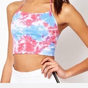 Motel Rocks Tie-Dye Cotton Crop Top - Pink & Blue